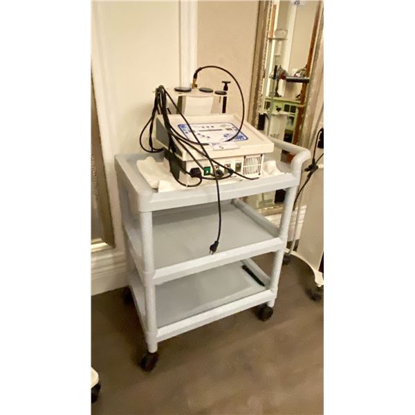 GREY MOBILE 3 TIER ESTHETICIANS CART WITH HR-S250 COMMERCIAL ESTHETICIANS RF RADIO FREQUENCY SYSTEM