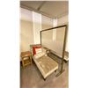 Image 1 : GREY DESIGNER CHAISE LOUNGE WITH THROW CUSHIONS NATURAL WOOD 2 TIER SIDE TABLE & DARK WOOD DIVIDER