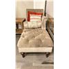 Image 3 : GREY DESIGNER CHAISE LOUNGE WITH THROW CUSHIONS NATURAL WOOD 2 TIER SIDE TABLE & DARK WOOD DIVIDER