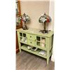 Image 1 : 2 STAINED GLASS TABLE LAMPS & GREEN 2 DOOR 2 DRAWER STORAGE BUFFET WITH ASSORTED DISHWARE CONTENTS