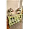 Image 2 : 2 STAINED GLASS TABLE LAMPS & GREEN 2 DOOR 2 DRAWER STORAGE BUFFET WITH ASSORTED DISHWARE CONTENTS