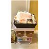 Image 2 : 2 WHITE 3 TIER MOBILE ESTHETICIANS CARTS & GREY METAL 4 TIER ESTHETICIANS CART WITH ASSORTED