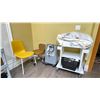 Image 1 : WHITE COMMERCIAL MOBILE SPA CART WITH MASSAGE BED HEATING PAD, SPA ITEMS, CHAIRS, & NATURE TECH