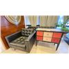 Image 1 : BLACK LEATHER COUCH & ARMCHAIR WITH 6 DRAWER HALLWAY TABLE