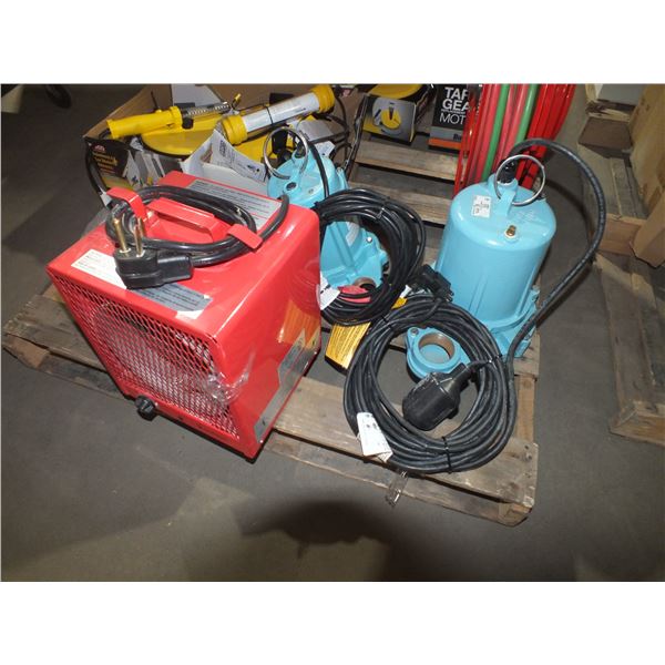 2 Sump Pumps & 1 Construction Heater