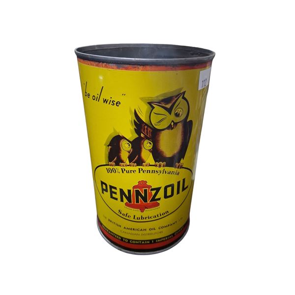 1950s Pennzoil "Be oil wise" owl quart no lid