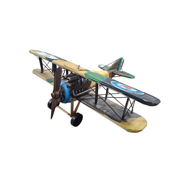 Vintage metal British WWI bi-plane 14"x12"