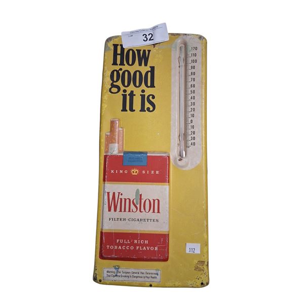 Vintage Winston embossed thermometer 13"x6"