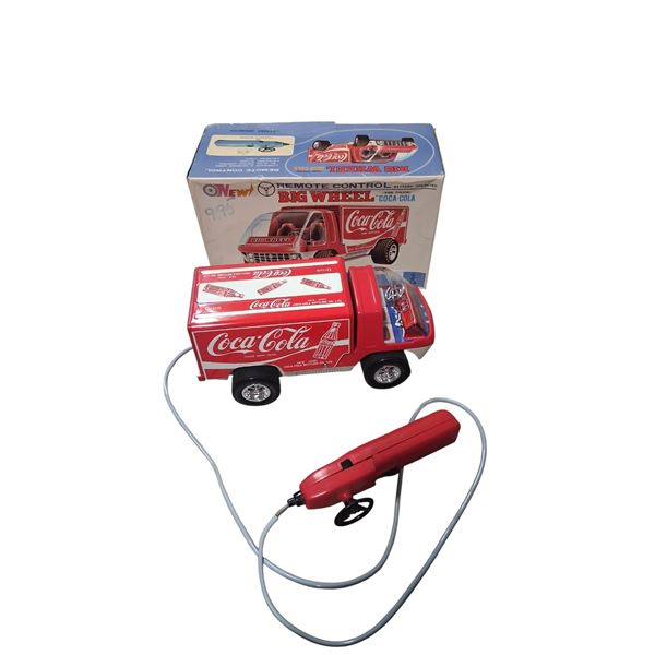 Rare 1969 Tayo remotoe control Coca-Cola big wheel truck, never used, made in Japan, with box 10" lo
