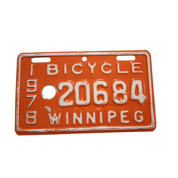Vintage bicycle plate Winnipeg 1978