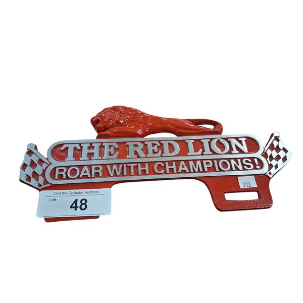 Red Lion license plate topper embossed 11"x5"