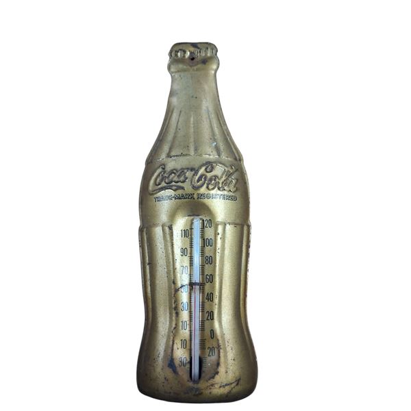 1952 Coca-Cola gold anniversary metal thermometer 7"