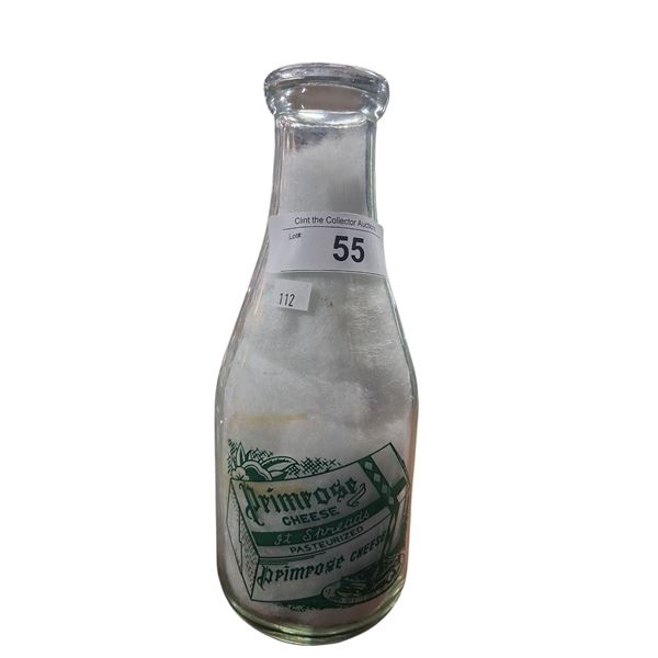 Vintage Hill's Dairy Primrose Cheese milk bottle, great graphics