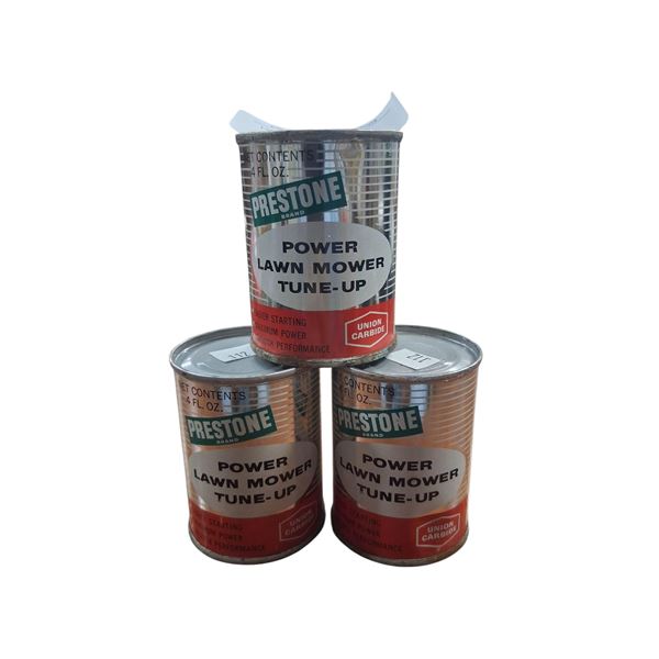 3 vintage Prestone 4 oz tune up additive cans full