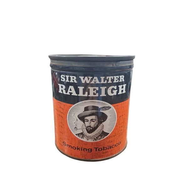 1940s Sir Walter Raleigh tobacco can 4.5" tall