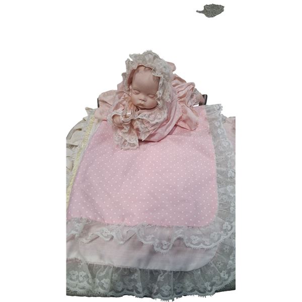 Vintage porcelain doll, plays music and moves