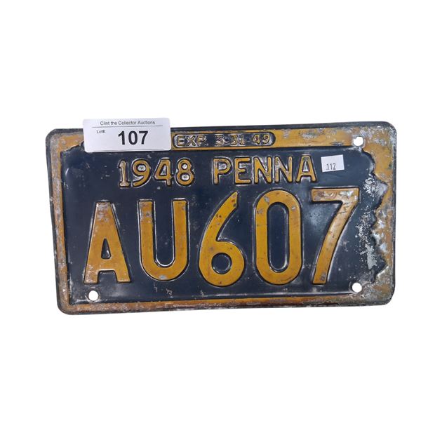 Vintage 1948 Penn license plate