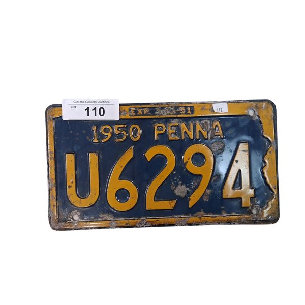 Vintage 1950 Penn license plate