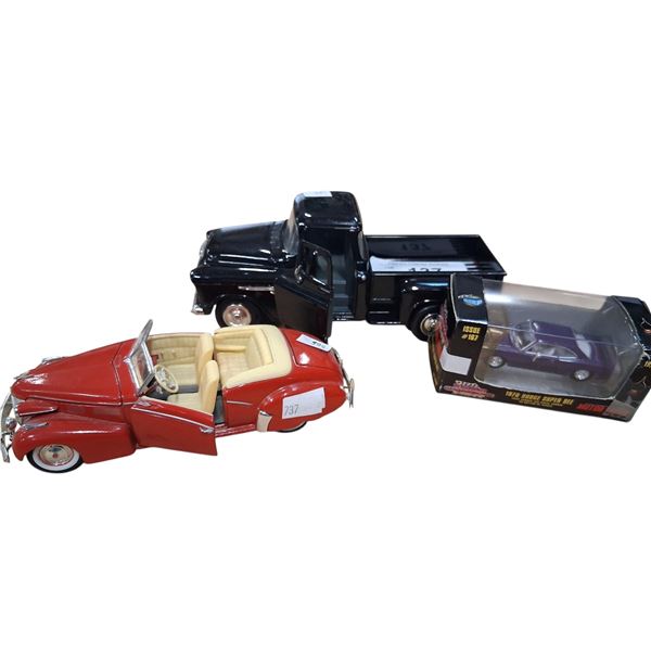 3 die cast cars  1 NIB