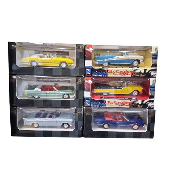 6 1:43 scale collector cars, 70 Olds, 65 Olds, 76 Caddy, 55 Starchief, 55 Chrysler, 66 Olds