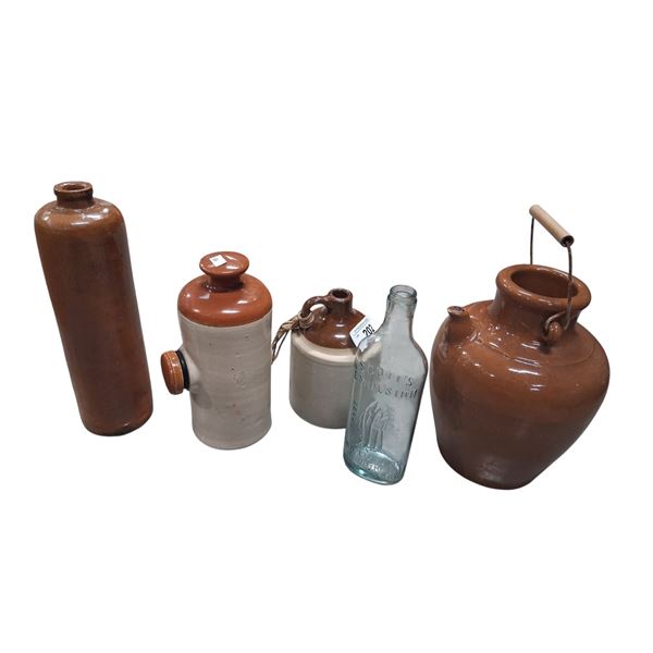 Collection of ceramic pottery and bottle 5 pieces total