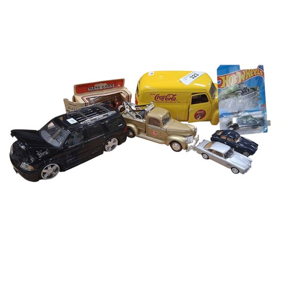Collection of die cast cars including Ford, Ferrari, Lincoln, etc Coke truck missing 2 wheels