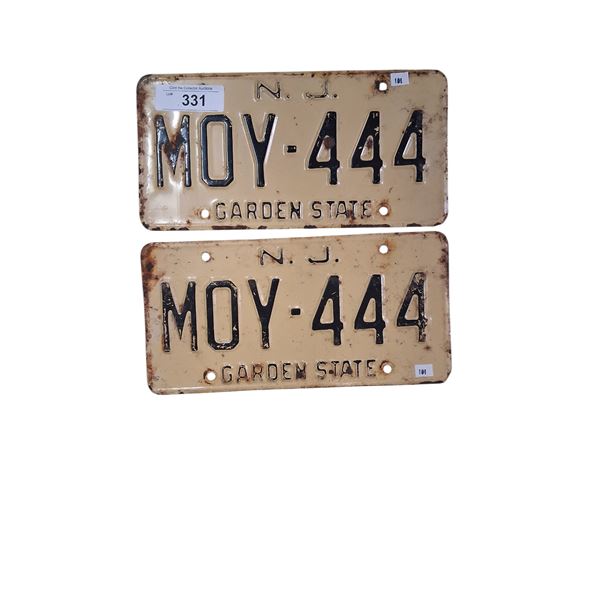 Matching pair of vintage New Jersey "Garden State" license plates