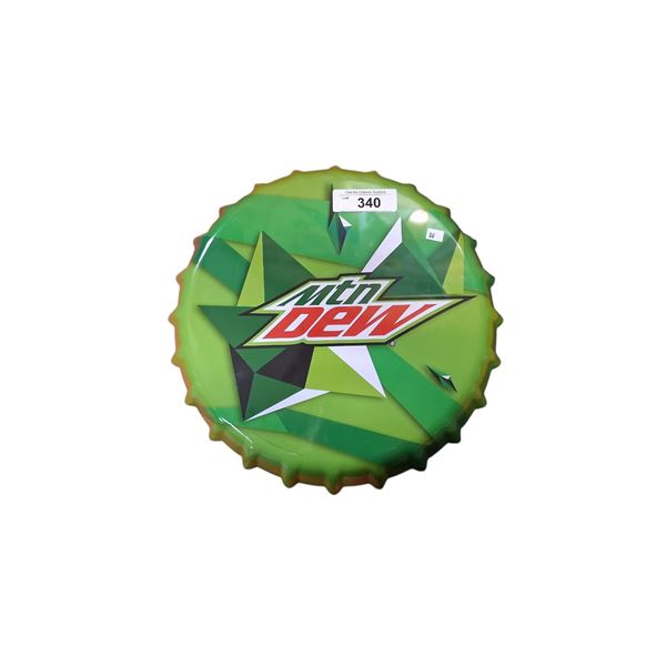 Mountain Dew tin bottle cap sign 12" diameter