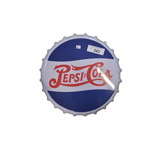 Pepsi tin bottle cap sign 12" diameter
