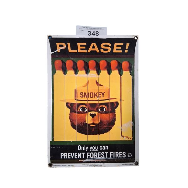 Vintage porcelain Smokey The Bear sign 1988 11"x7"