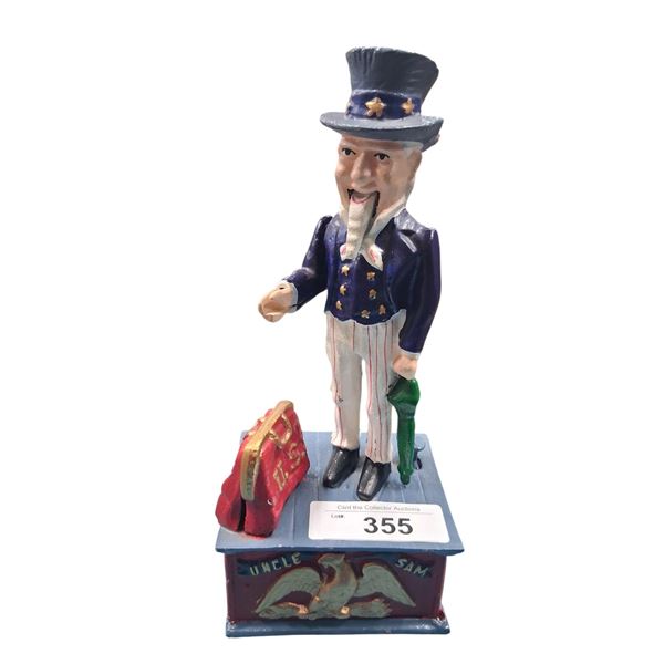 Vintage cast iron Uncle Sam bank 11" tall