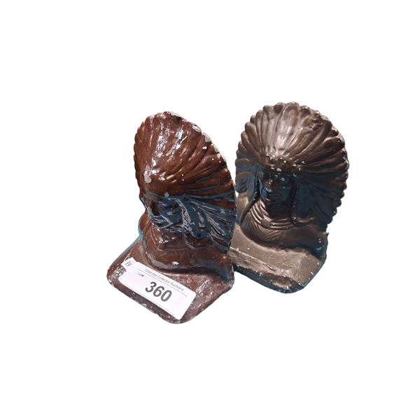 2 metal book ends Indian heads 6" tall
