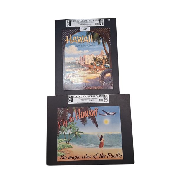 2 collector metal signs mounted on board 21"x16"