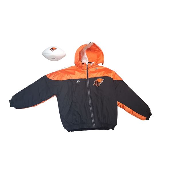 Vintage BC Lions jacket XL and signed Lui Pasaglia football