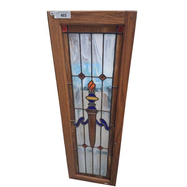 Framed stained glass window, slight cracks 43"x14"