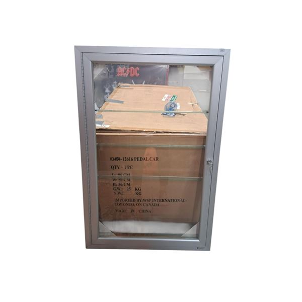 Glass and metal display case with key 36"x24"x2"