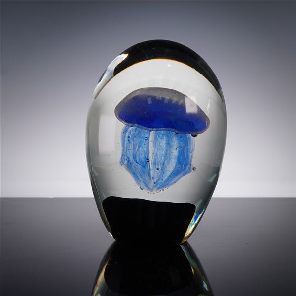 Large Art Glass Paperweight Jellyfish Design