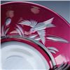 Image 3 : 12pc Cranberry Flashed Floral Dessert Plates