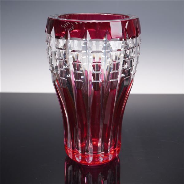 Val St. Lambert Cut to Clear Ruby Crystal Vase