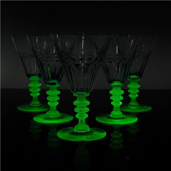 5pc Seneca Theodule Uranium Glass Goblets