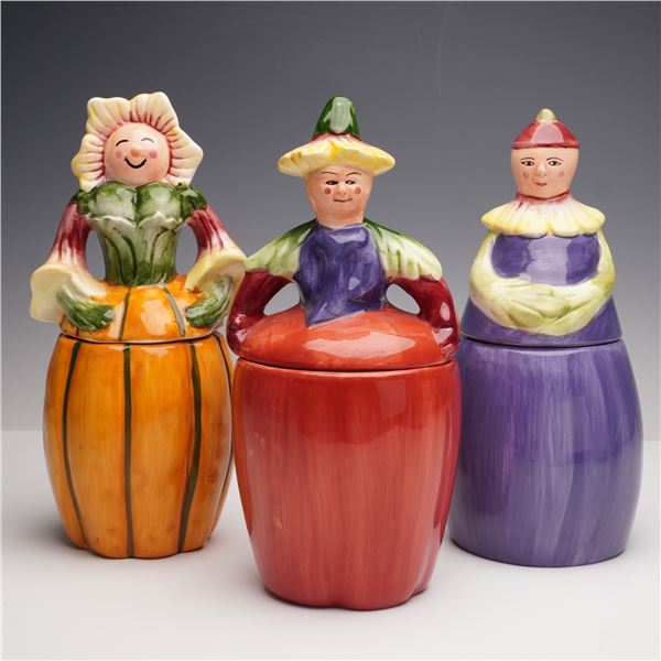 3pc Baum Bros Ceramic Vegetable Canister Set with Lids