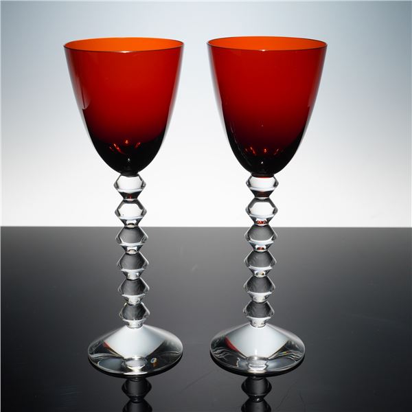 2pc Baccarat Crystal Wine Glasses, Vega Amber