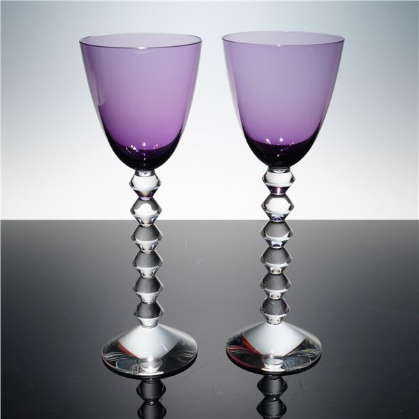 2pc Baccarat Crystal Wine Glasses, Vega Purple