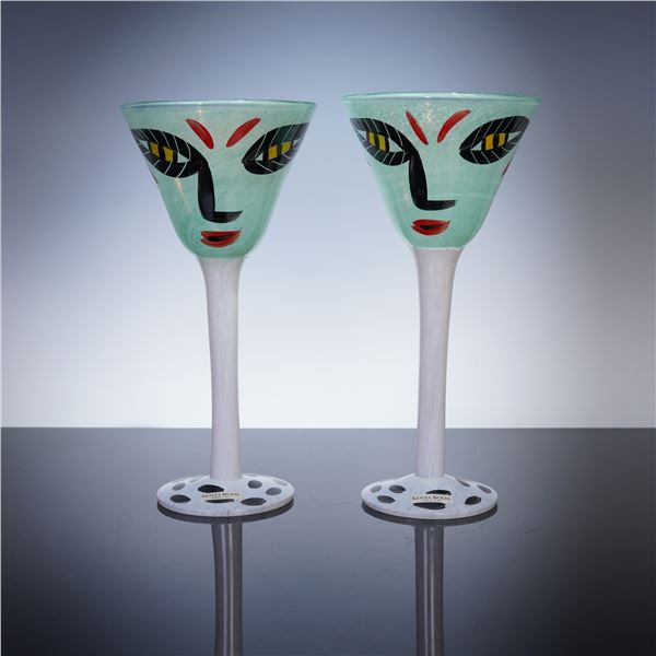 Pair of Kosta Boda Ulrica Hydman Water Goblets, Open Minds