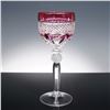 Image 1 : Cranberry Cut to Clear Crystal Wine Glass with Faceted Stem