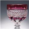 Image 2 : Cranberry Cut to Clear Crystal Wine Glass with Faceted Stem