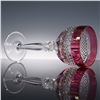 Image 7 : Cranberry Cut to Clear Crystal Wine Glass with Faceted Stem
