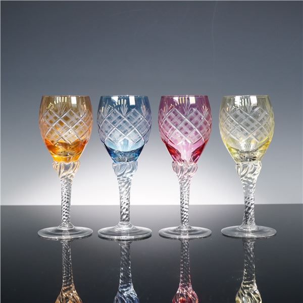 4pc Set of Multicolor Cut to Clear Crystal Wine Glasses