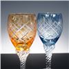 Image 2 : 4pc Set of Multicolor Cut to Clear Crystal Wine Glasses