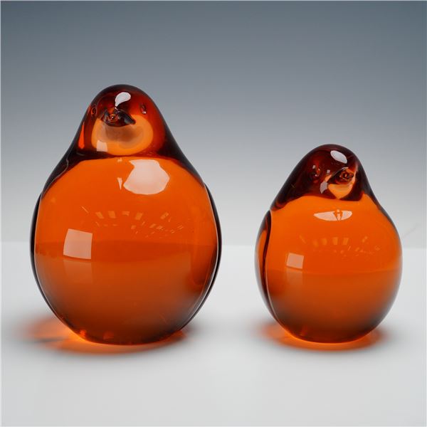 2pc Seguso Murano Art Glass Amber Penguin Figures